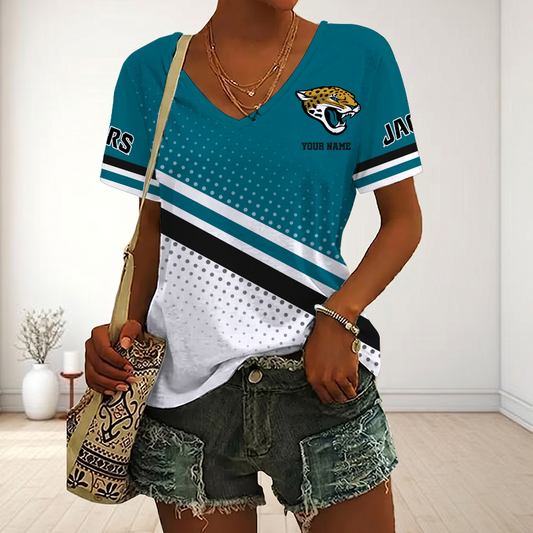 VIRAL EDITION - NEW CUSTOMIZED NFL30 JSJ JACKSONVILLE JAGUARS V-NECK FEMALE SHIRT