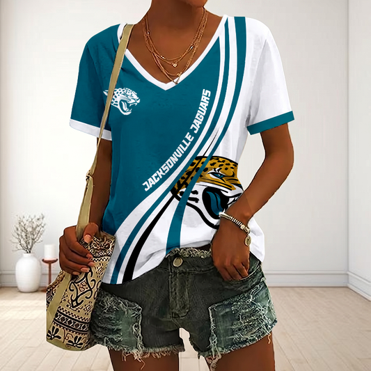LIMITED EDITION - NEW CUSTOMIZED NFL30 JSJ JACKSONVILLE JAGUARS V-NECK FEMALE SHIRT