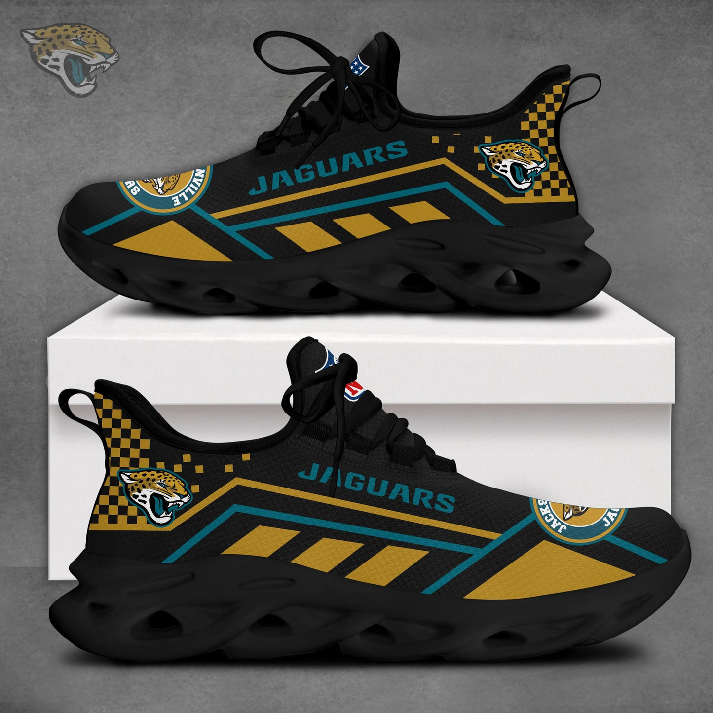 LIMITED EDITION - NEW CUSTOMIZED NFL30 JSJ JACKSONVILLE JAGUARS MAX SOUL SHOES