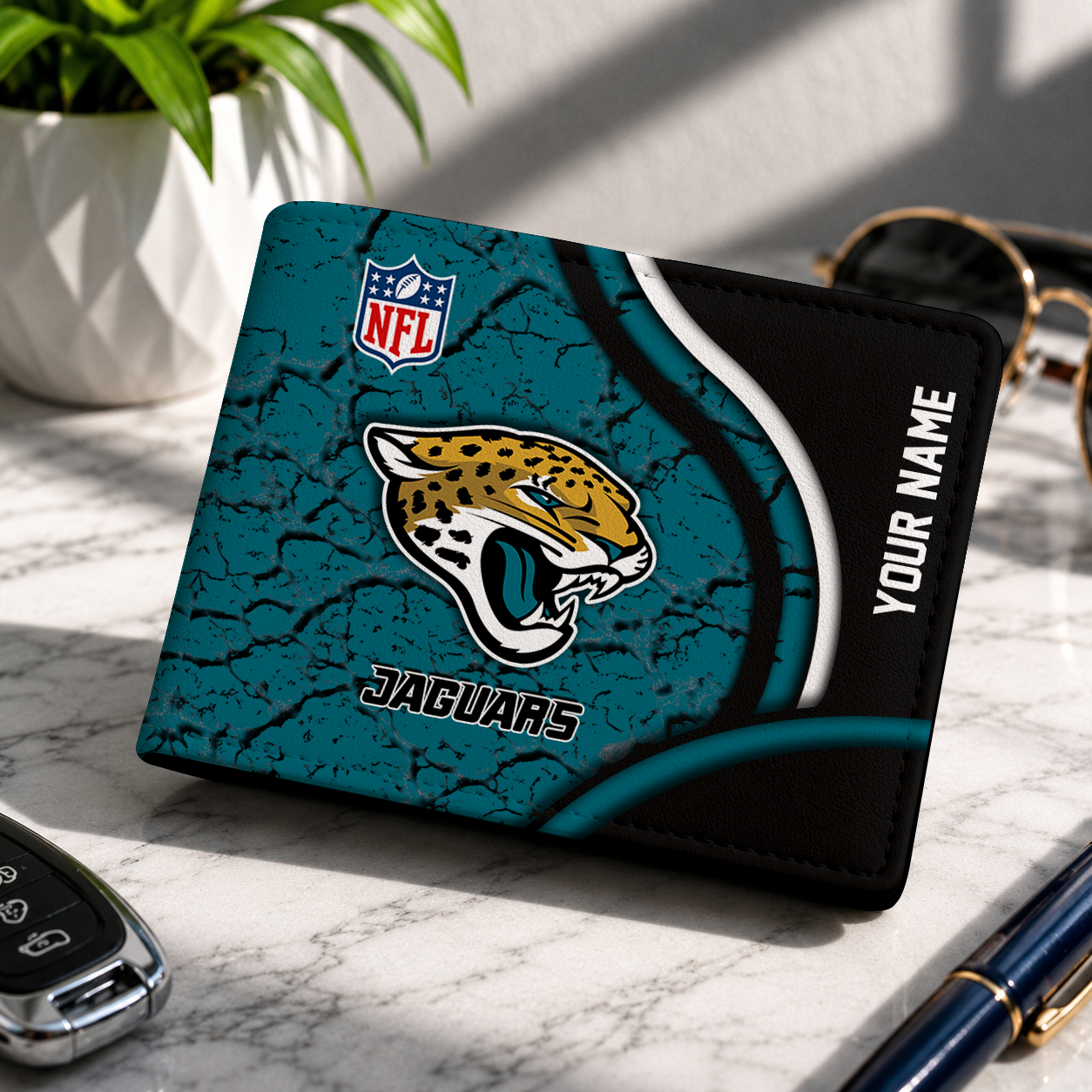 LIMITED EDITION - NEW CUSTOMIZED NFL30 JSJ JACKSONVILLE JAGUARS LEATHER WALLET
