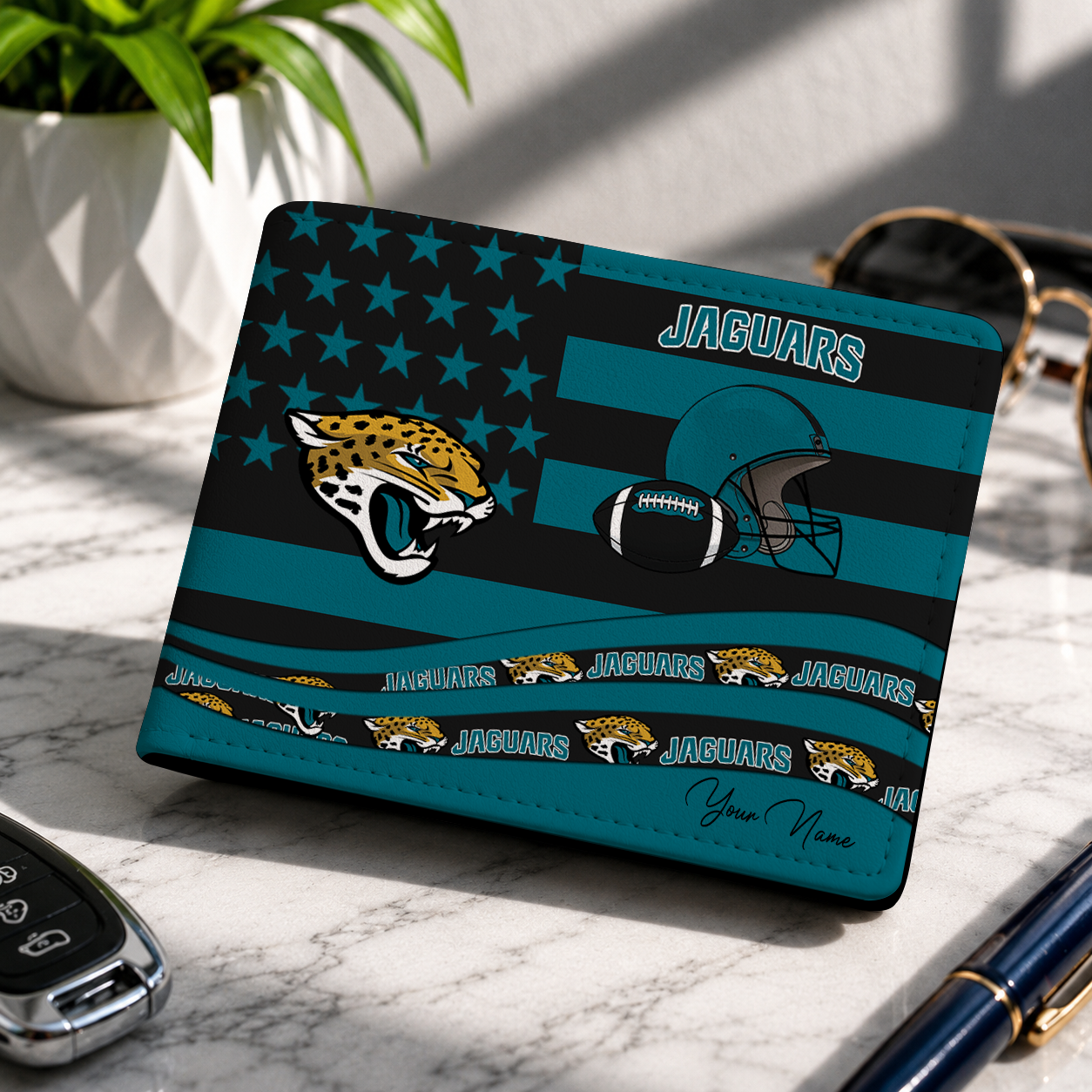 FINAL SALE - NEW CUSTOMIZED NFL30 JSJ JACKSONVILLE JAGUARS LEATHER WALLET