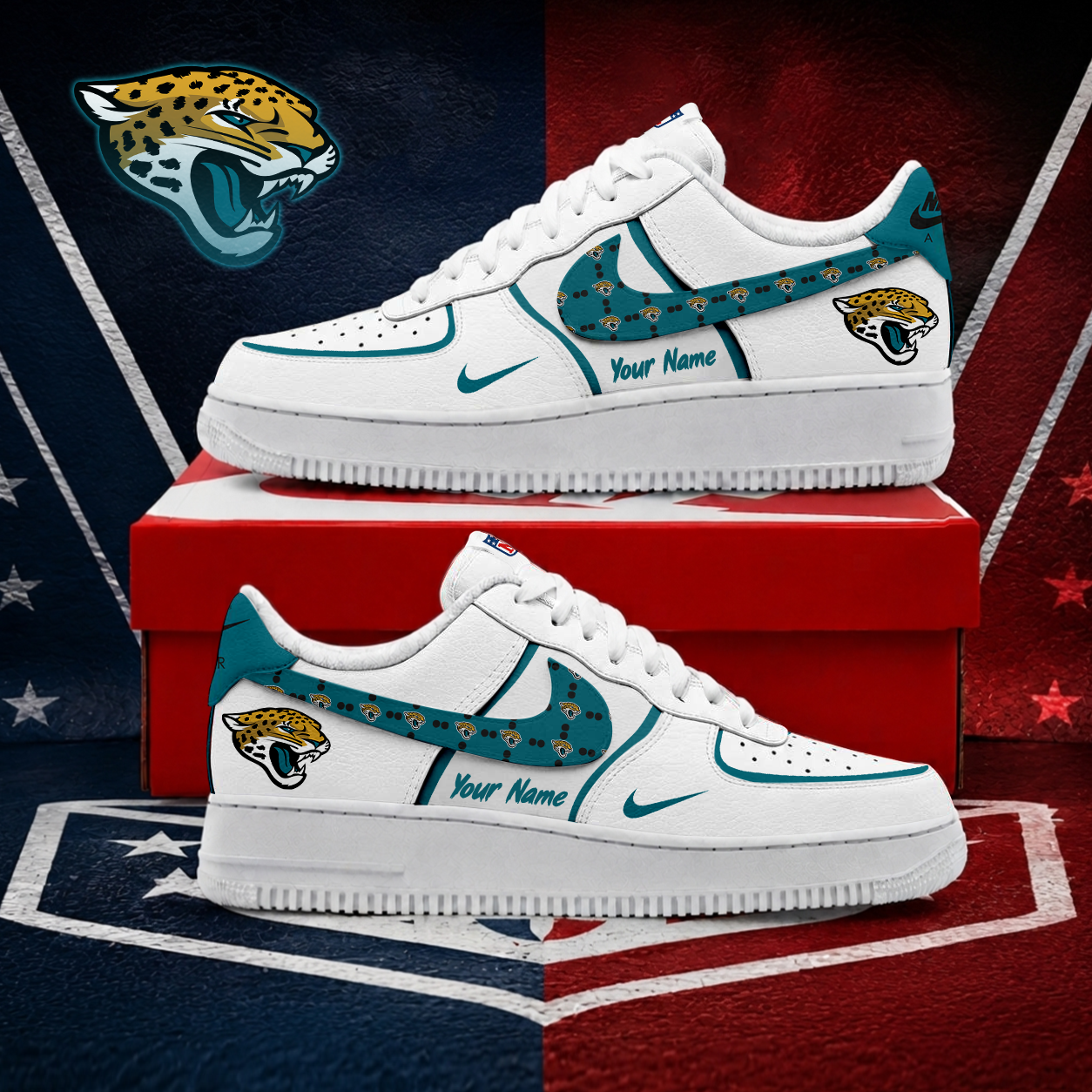 FINAL SALE - NEW CUSTOMIZED NFL30 JSJ JACKSONVILLE JAGUARS AF1 SHOES