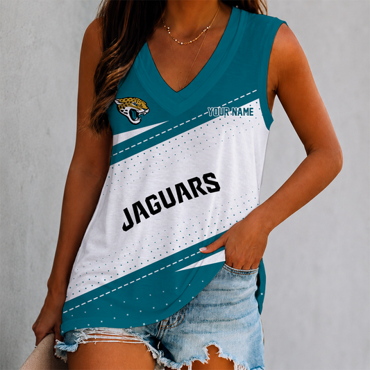 VIRAL EDITION - NEW CUSTOMIZED NFL30 JSJ JACKSONVILLE JAGUARS WOMEN'S V-NECK TANK TOP