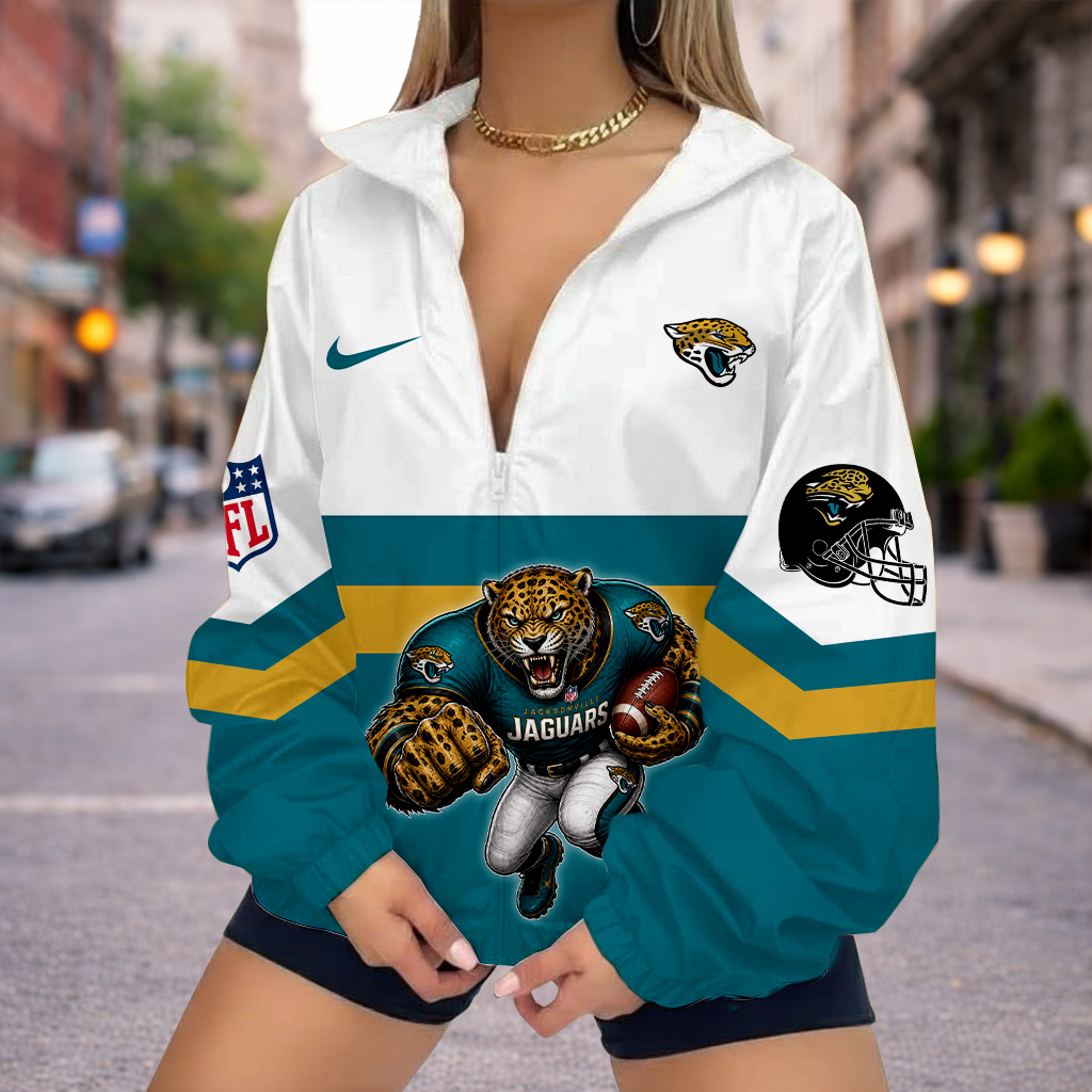 FINAL SALE - NEW CUSTOMIZED NFL30 JSJ JACKSONVILLE JAGUARS V-NECK ZIPPER SWEATSHIRT JACKET