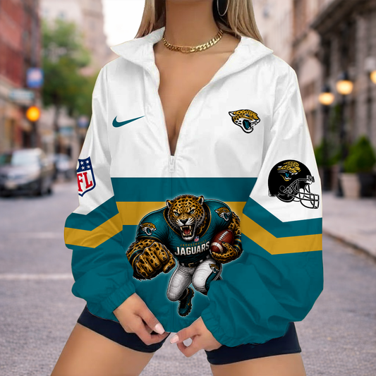 FINAL SALE - NEW CUSTOMIZED NFL30 JSJ JACKSONVILLE JAGUARS V-NECK ZIPPER SWEATSHIRT JACKET