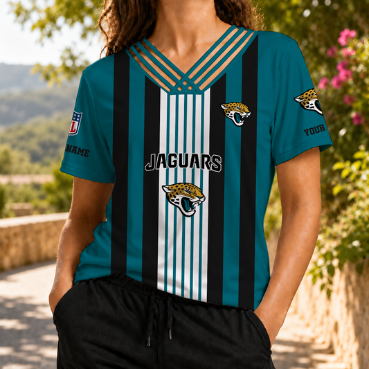 FINAL SALE - NEW CUSTOMIZED NFL30 JSJ JACKSONVILLE JAGUARS V-NECK SHIRT