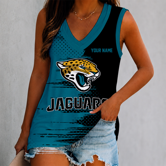 FINAL SALE - NEW CUSTOMIZED NFL30 JSJ JACKSONVILLE JAGUARS WOMEN'S V-NECK TANK TOP