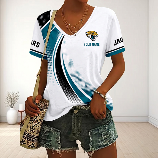 FINAL SALE - NEW CUSTOMIZED NFL30 JSJ JACKSONVILLE JAGUARS V-NECK FEMALE SHIRT