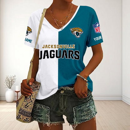 VIRAL EDITION - NEW CUSTOMIZED NFL30 JSJ JACKSONVILLE JAGUARS V-NECK FEMALE SHIRT