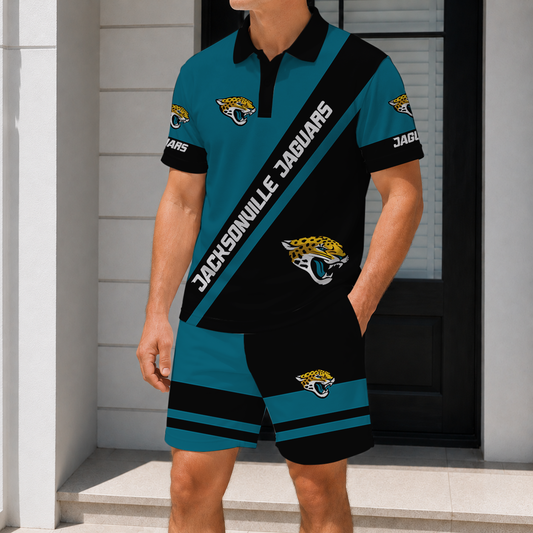 FINAL SALE - NEW CUSTOMIZED NFL30 JSJ JACKSONVILLE JAGUARS POLO SHIRT & SHORT PANTS SET