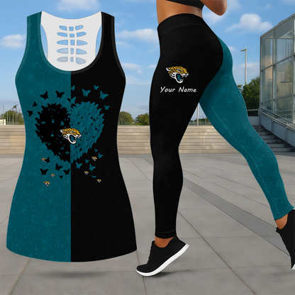 LIMITED EDITION - NEW CUSTOMIZED NFL30 JSJ JACKSONVILLE JAGUARS LEGGINGS & HOLLOW TANK TOP SET