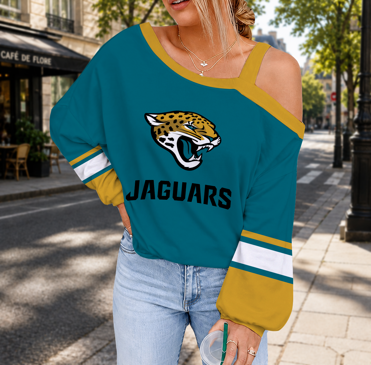 LIMITED EDITION - NEW CUSTOMIZED NFL30 JSJ JACKSONVILLE JAGUARS DROP SHOULDER SWEATSHIRT