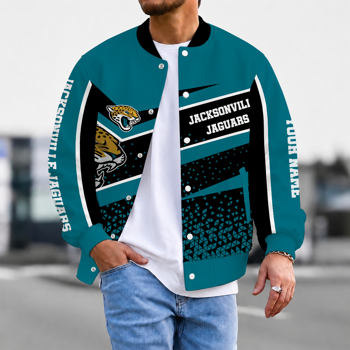 FLASH SALE - NEW CUSTOMIZED NFL30 JSJ JACKSONVILLE JAGUARS SATIN VARSITY & BASEBALL JACKET