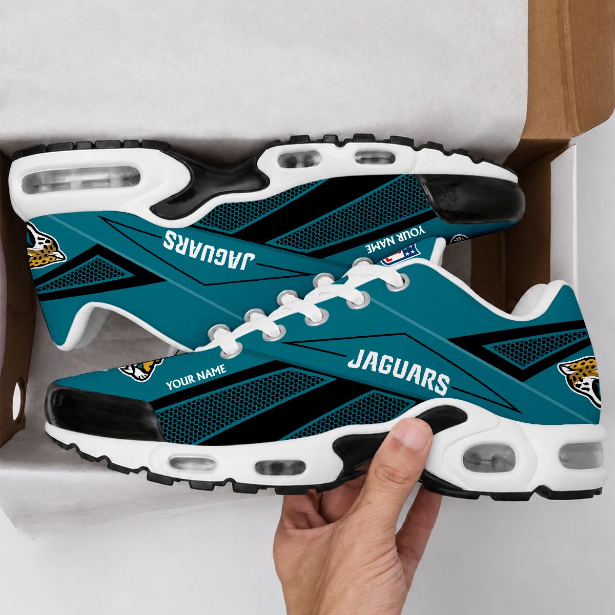 LIMITED EDITION - NEW CUSTOMIZED NFL30 JSJ JACKSONVILLE JAGUARS AIR MAX PLUS SNEAKERS