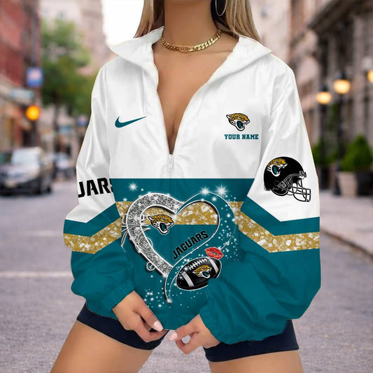 FINAL SALE - NEW CUSTOMIZED NFL30 JSJ JACKSONVILLE JAGUARS V-NECK ZIPPER SWEATSHIRT JACKET