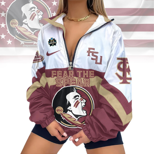 LIMITED EDITION - NEW CUSTOMIZED COLLEGE WORLD SERIES NCAA30 FLORIDA STATE SEMINOLES V-NECK ZIPPER SWEATSHIRT JACKET