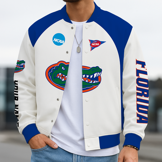 LIMITED DROP - NEW CUSTOMIZED NCAA FOOTBALL BOWL SUBDIVISION 30 FLG FLORIDA GATORS BASEBALL JACKET, SATIN VARSITY JACKET