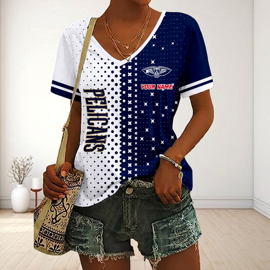 VIRAL EDITION - NEW CUSTOMIZED NBA30 NOP NEW ORLEANS PELICANS V-NECK FEMALE SHIRT