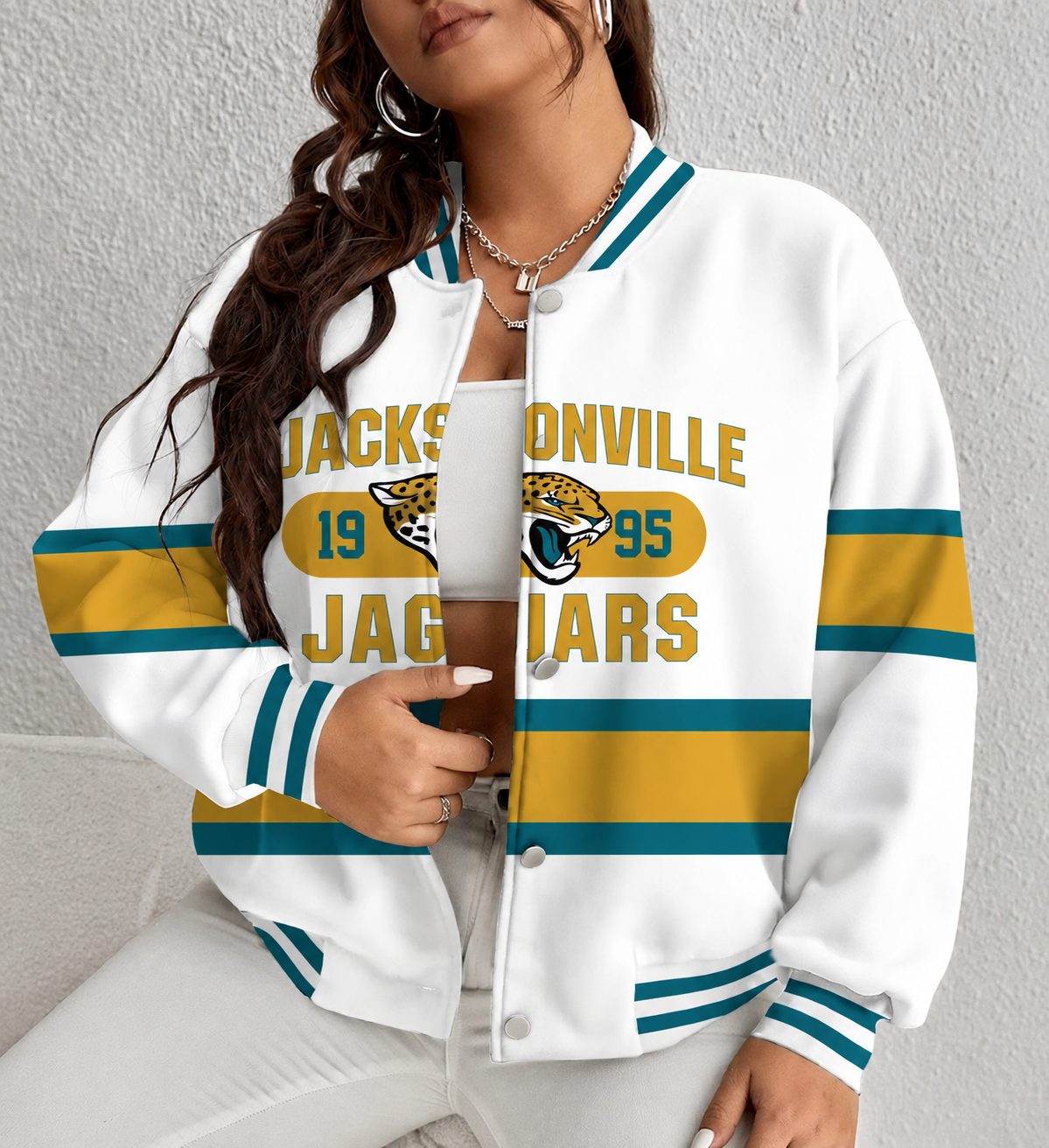 FINAL SALE - NEW CUSTOMIZED NFL30 JSJ JACKSONVILLE JAGUARS SATIN VARSITY & BASEBALL JACKET