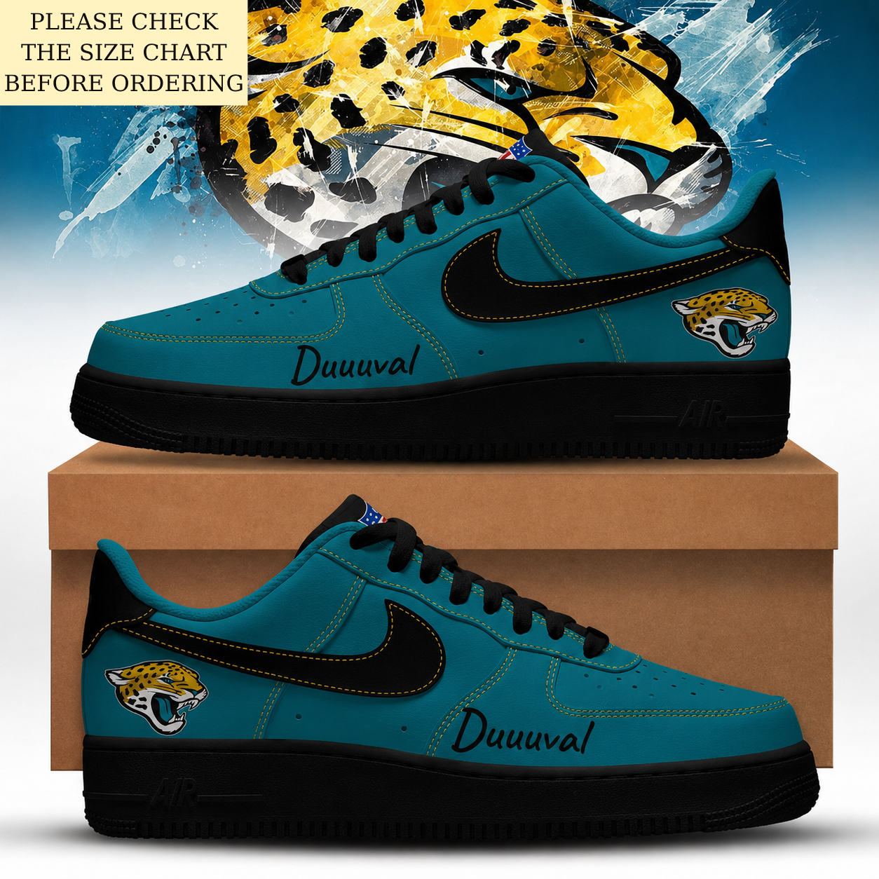 HOT DEAL - NEW CUSTOMIZED NFL30 JSJ JACKSONVILLE JAGUARS AF1 SHOES