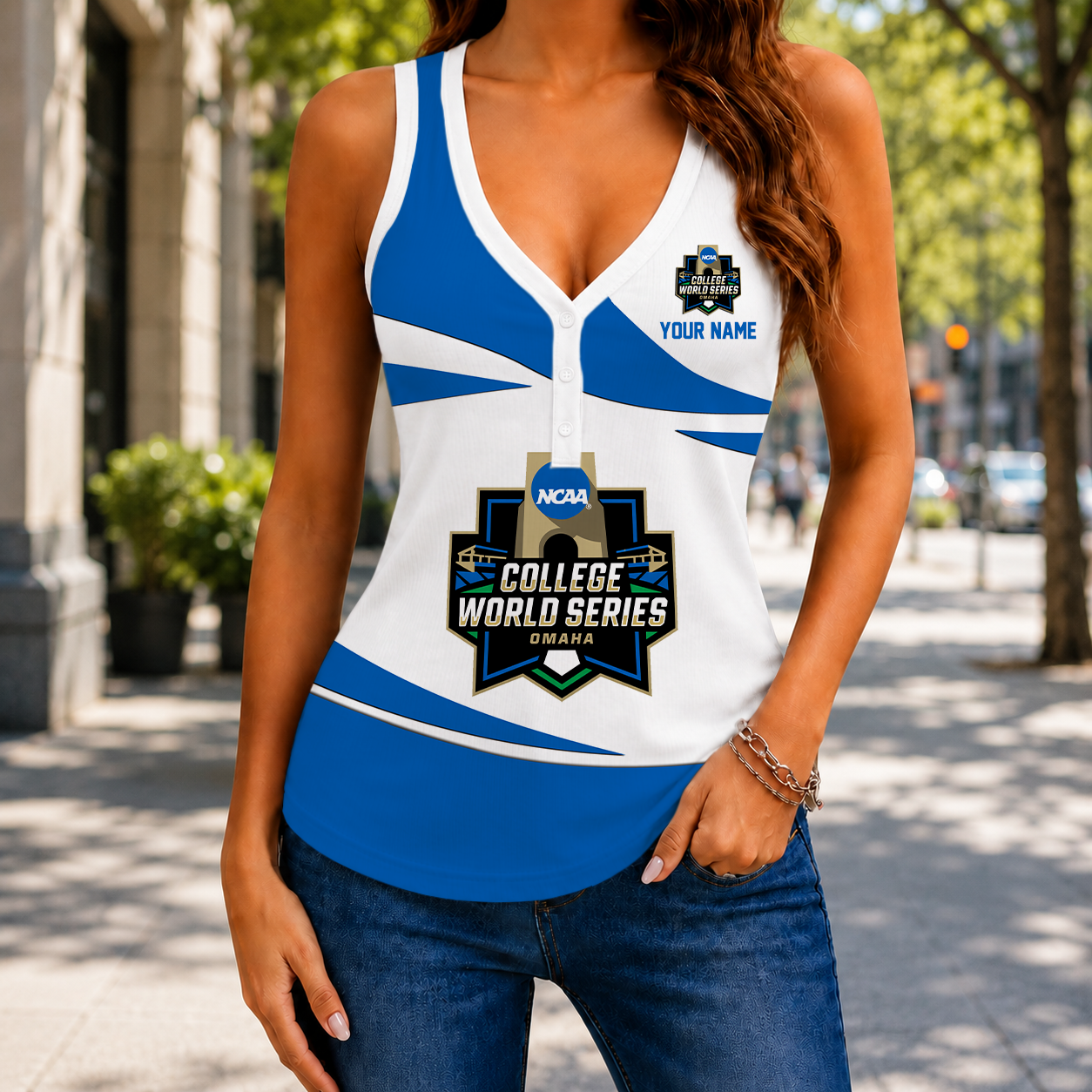 LIMITED EDITION - NEW CUSTOMIZED NCAA CWS31 COLLEGE WORLD SERIES WOMEN'S V-NECK TANK TOP