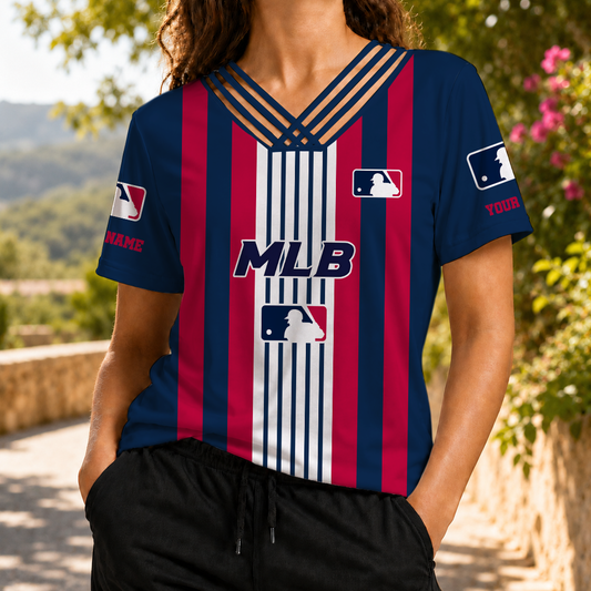 FINAL SALE - NEW CUSTOMIZED MLB31 MAJOR LEAGUE BASEBALL V-NECK SHIRT