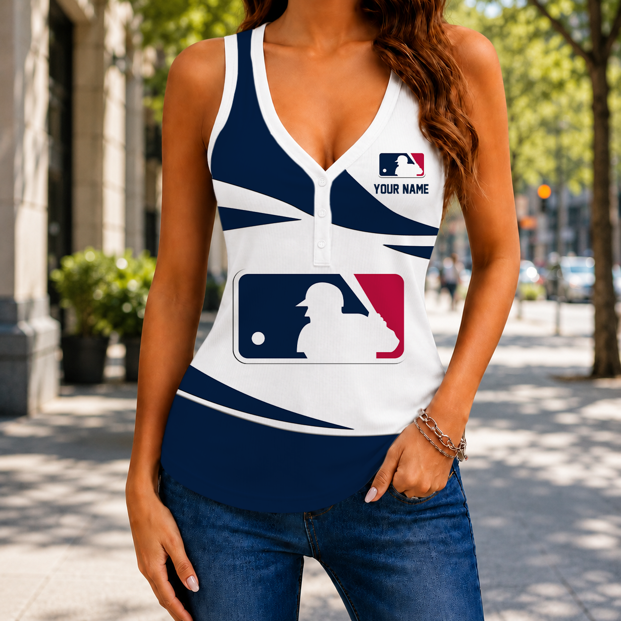 FINAL SALE - NEW CUSTOMIZED MLB31 MAJOR LEAGUE BASEBALL WOMEN'S V-NECK TANK TOP