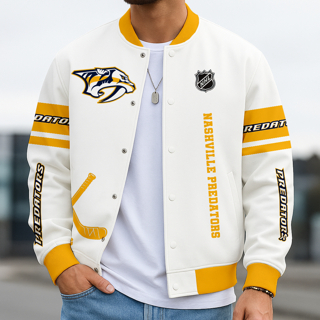 LIMITED EDITION - NEW CUSTOMIZED NHL31 NVP NV PREDATORS BASEBALL JACKET, SATIN VARSITY JACKET