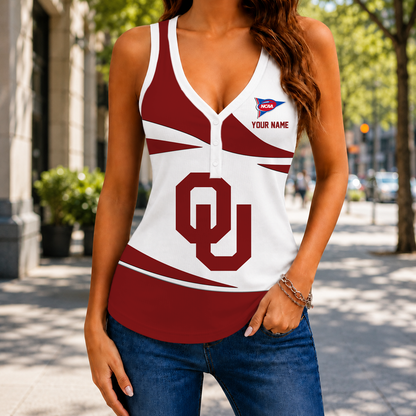 SPECIAL EDITION - NEW CUSTOMIZED NCAA FBS31 OUS OKLAHOMA SOONERS WOMEN'S V-NECK TANK TOP