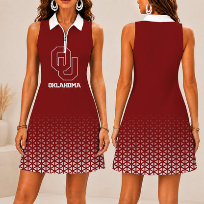 LIMITED EDITION - NEW CUSTOMIZED NCAA FBS31 OUS OKLAHOMA SOONERS WOMEN'S ZIP SLEEVELESS POLO DRESS
