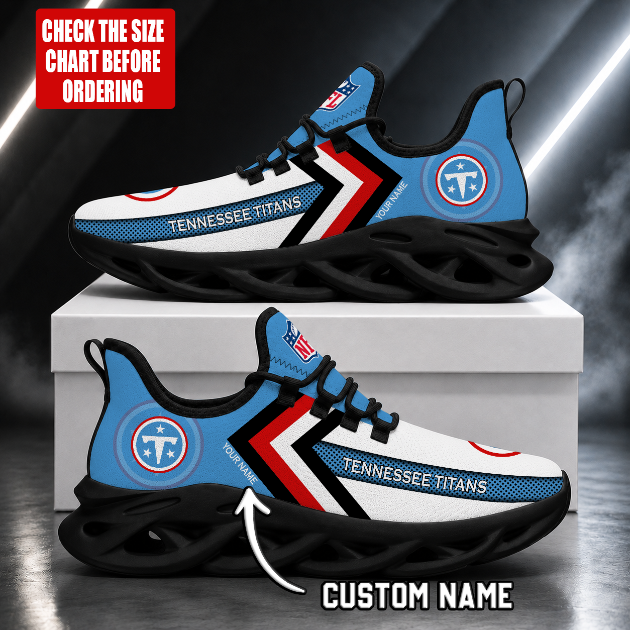 FINAL SALE - NEW CUSTOMIZED NFL31 TST TENNESSEE TITANS UNISEX MAX SOUL SHOES