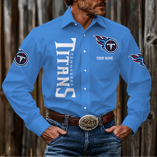 LIMITED EDITION - NEW CUSTOMIZED NFL31 TST TENNESSEE TITANS MEN'S LONG SLEEVE BUTTON-UP SHIRT