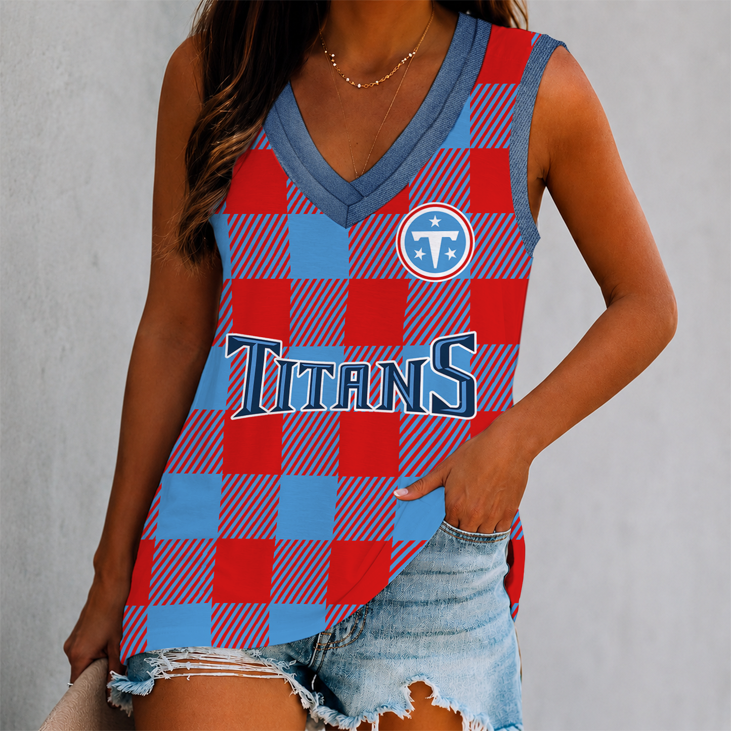 FLASH SALE - NEW CUSTOMIZED NFL31 TST TENNESSEE TITANS WOMEN'S V-NECK TANK TOP