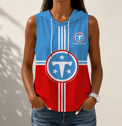 FINAL SALE - NEW CUSTOMIZED NFL31 TST TENNESSEE TITANS WOMEN'S SLEEVELESS HOODED POCKET TANK TOP