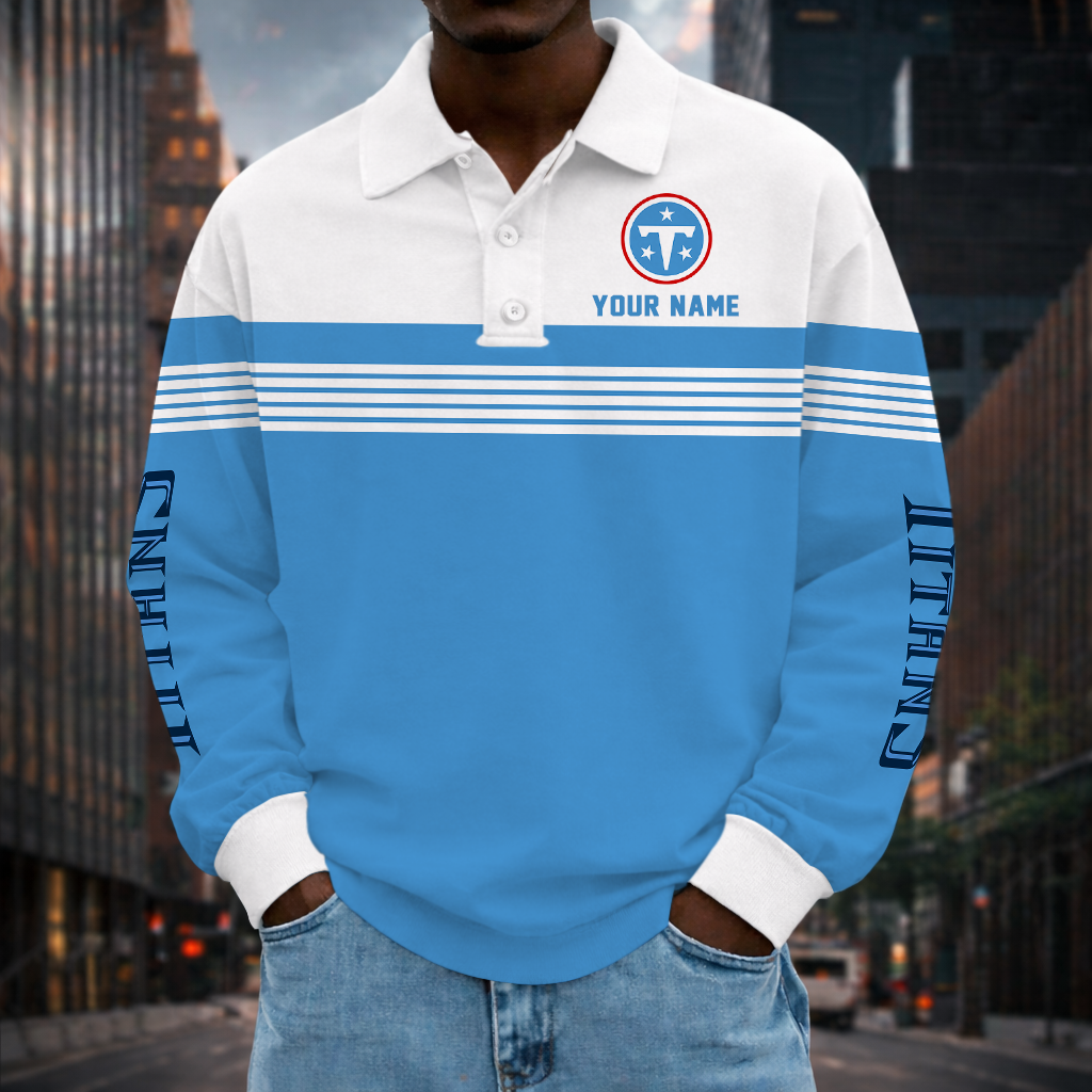 EXCLUSIVE EDITION - NEW CUSTOMIZED NFL31 TST TENNESSEE TITANS LONG SLEEVE POLO SHIRT