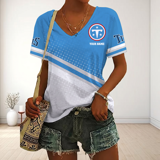 VIRAL EDITION - NEW CUSTOMIZED NFL31 TST TENNESSEE TITANS V-NECK FEMALE SHIRT
