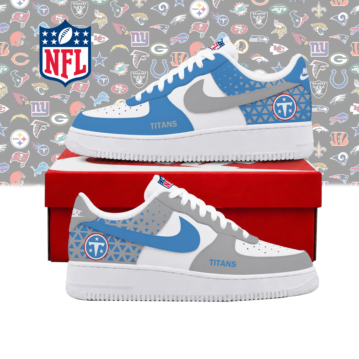 SPECIAL EDITION - NEW CUSTOMIZED NFL31 TST TENNESSEE TITANS AF1 SHOES