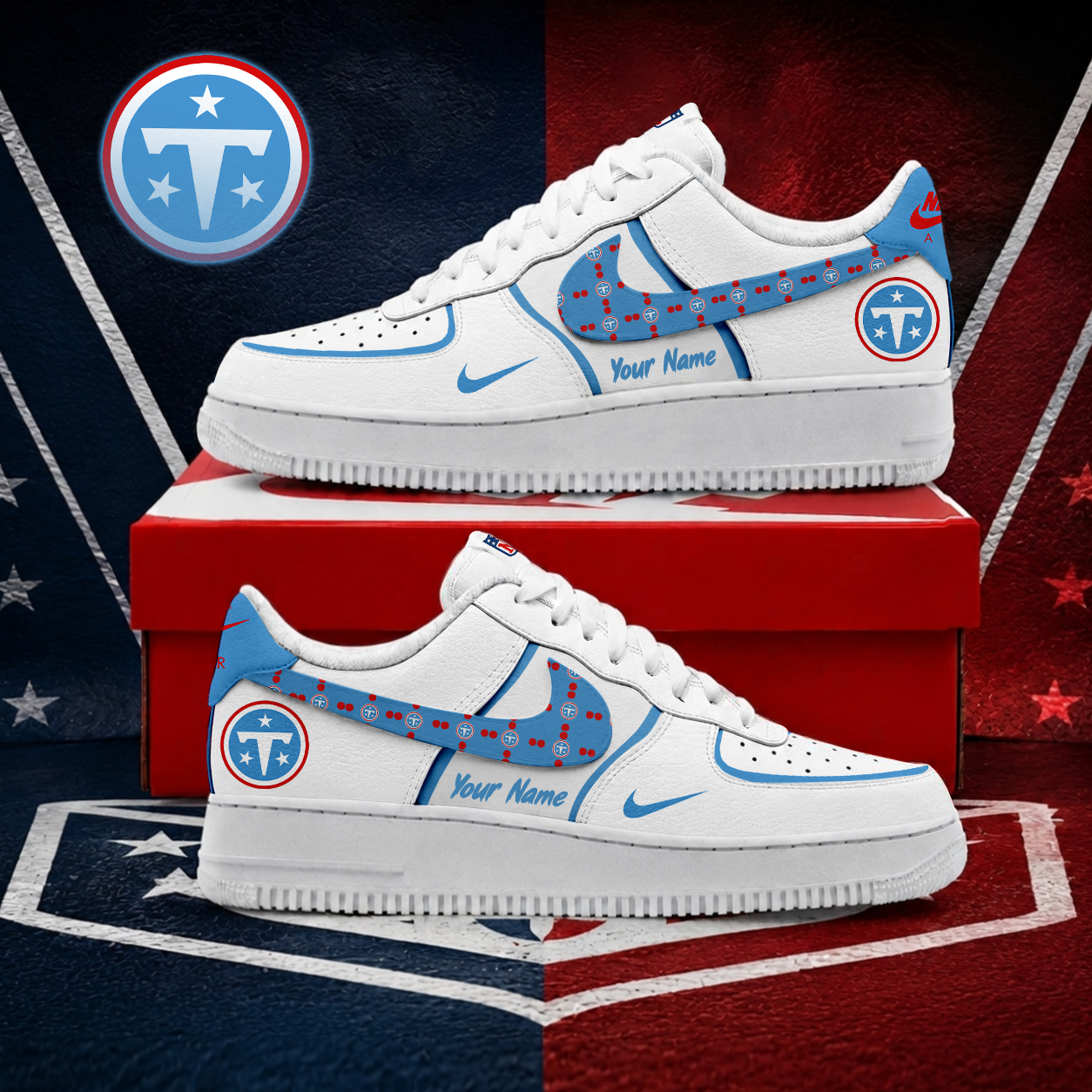 FINAL SALE - NEW CUSTOMIZED NFL31 TST TENNESSEE TITANS AF1 SHOES