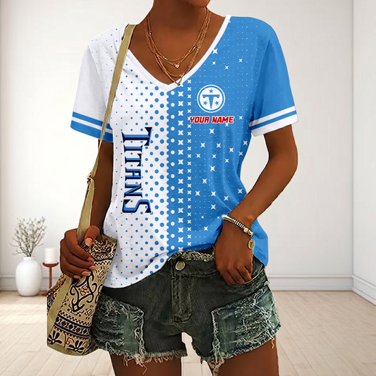 FINAL SALE - NEW CUSTOMIZED NFL31 TST TENNESSEE TITANS V-NECK FEMALE SHIRT