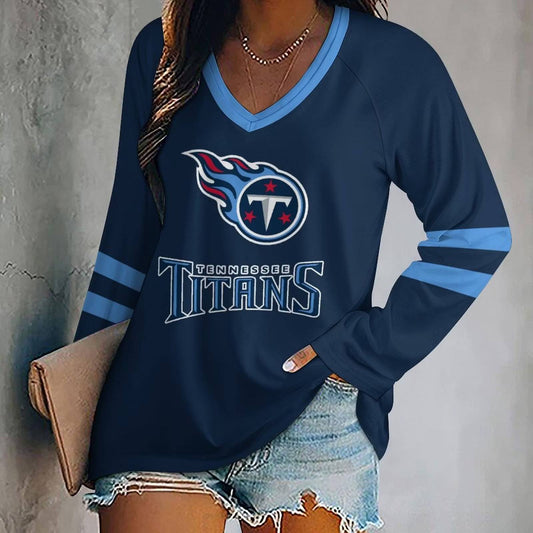 FLASH SALE - NEW CUSTOMIZED NFL31 TST TENNESSEE TITANS WOMEN'S V-NECK LONG SLEEVED SHIRT