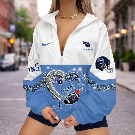 FINAL SALE - NEW CUSTOMIZED NFL31 TST TENNESSEE TITANS V-NECK ZIPPER SWEATSHIRT JACKET