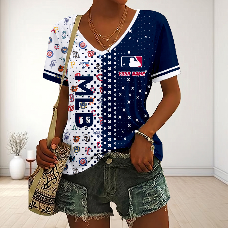 FINAL SALE - NEW CUSTOMIZED MLB32 MLB ALL TEAMS V-NECK FEMALE SHIRT