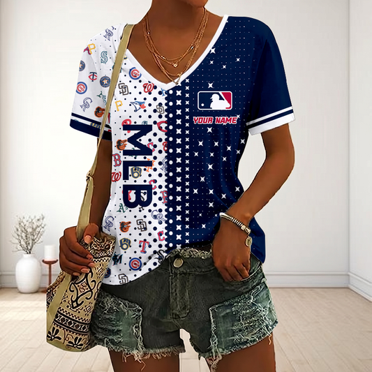 FINAL SALE - NEW CUSTOMIZED MLB32 MLB ALL TEAMS V-NECK FEMALE SHIRT