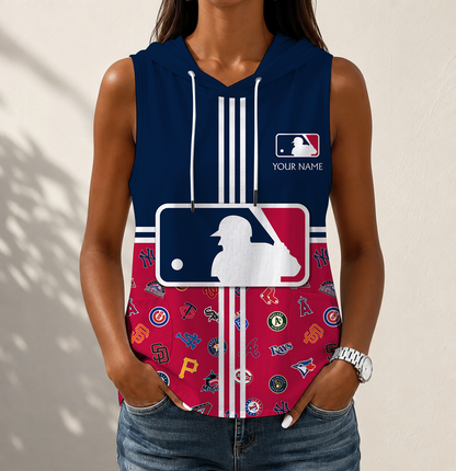 VIRAL EDITION - NEW CUSTOMIZED MLB32 BBA MLB ALL TEAMS WOMEN'S SLEEVELESS HOODED POCKET TANK TOP