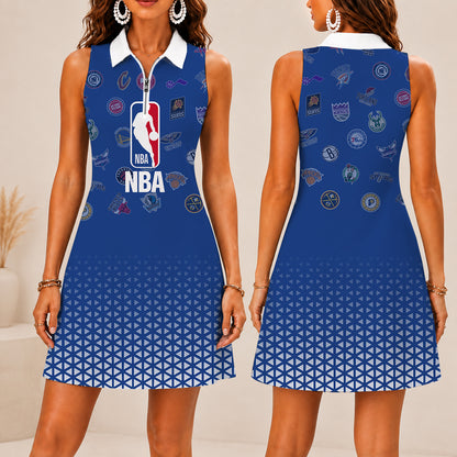 FINAL SALE - NEW CUSTOMIZED NBA32 ALL TEAMS  WOMEN'S ZIP SLEEVELESS POLO DRESS