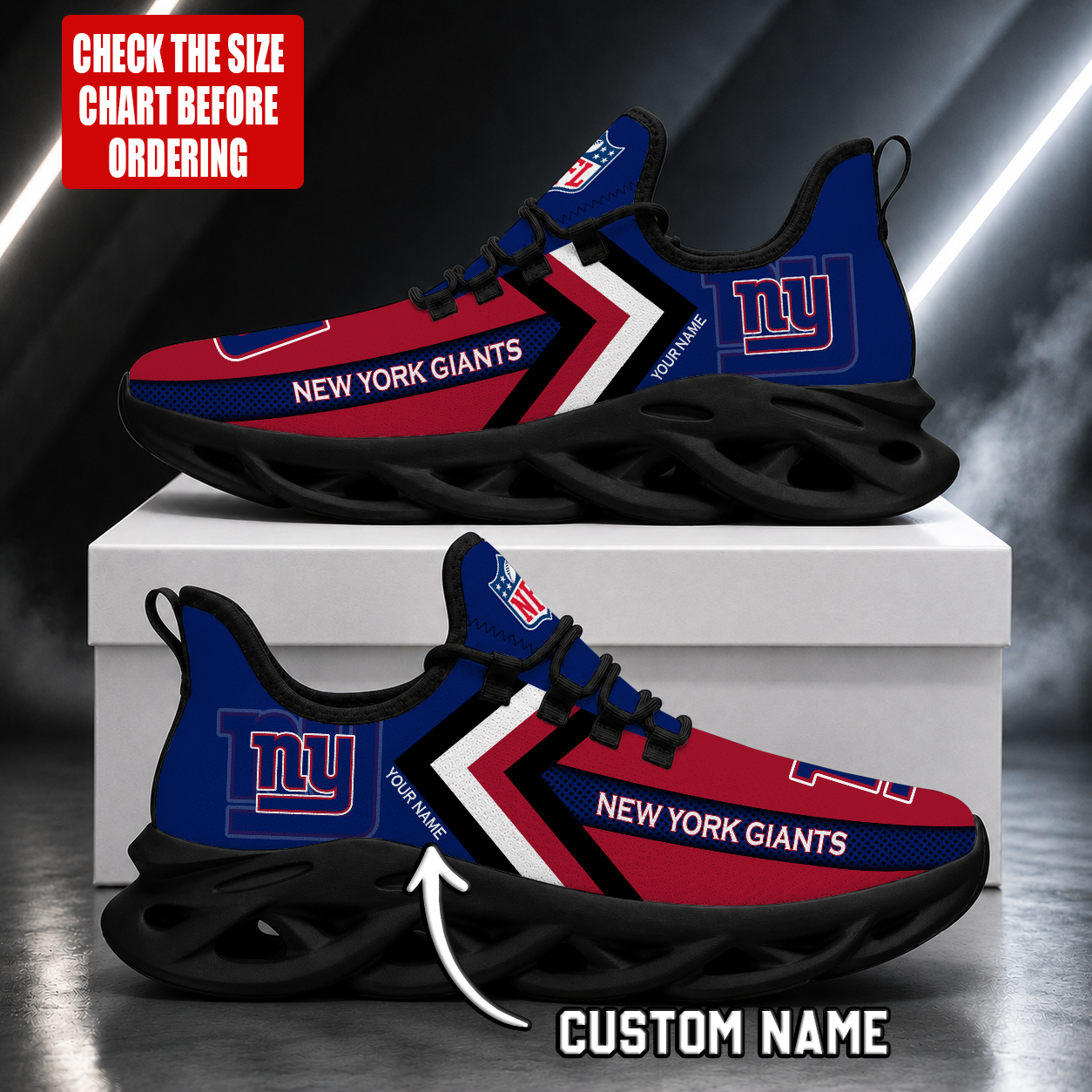 FINAL SALE - NEW CUSTOMIZED NFL32 NYG NEW YORK GIANTS UNISEX MAX SOUL SHOES