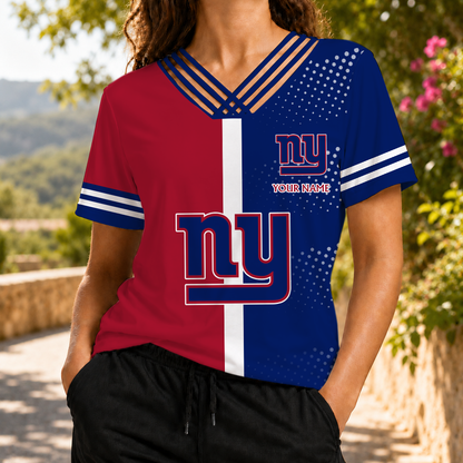 VIRAL EDITION - NEW CUSTOMIZED NFL32 NYG NEW YORK GIANTS V-NECK SHIRT