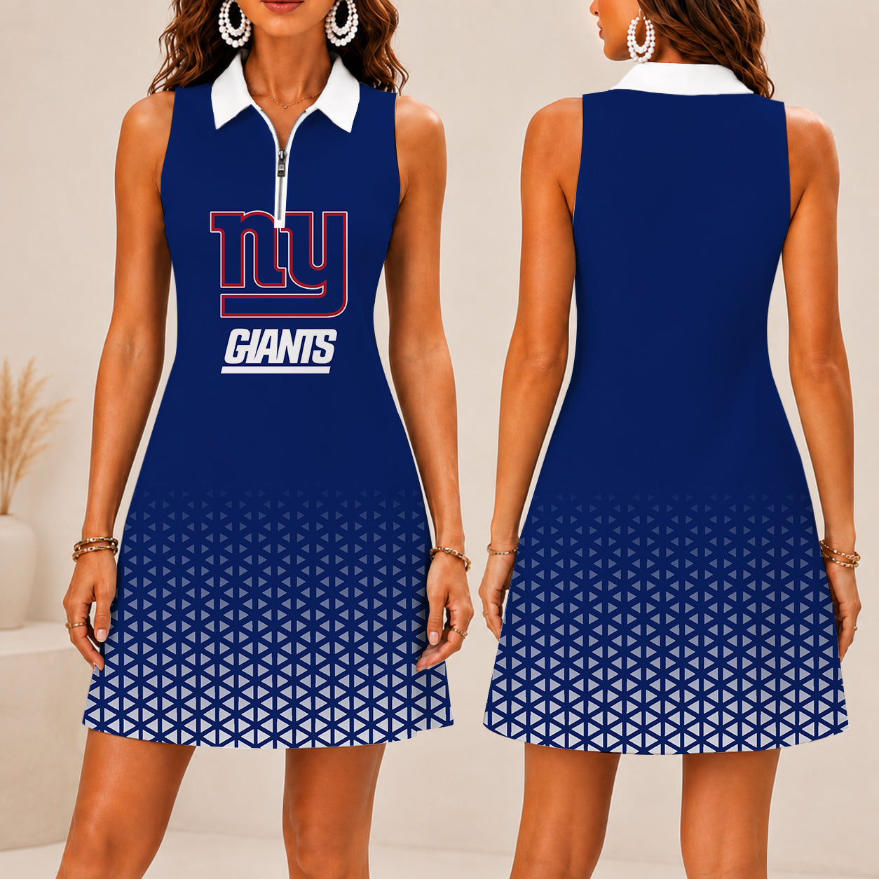 LIMITED EDITION - NEW CUSTOMIZED NFL32 NYG NEW YORK GIANTS WOMEN'S ZIP SLEEVELESS POLO DRESS
