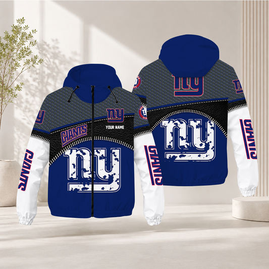 HOT DEAL - NEW CUSTOMIZED NFL32 NYG NEW YORK GIANTS WINDBREAKER JACKET