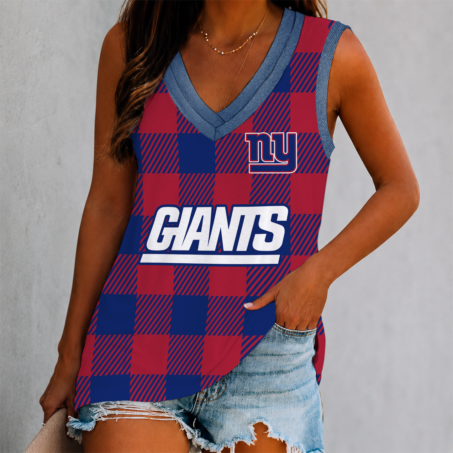 FLASH SALE - NEW CUSTOMIZED NFL32 NYG NEW YORK GIANTS WOMEN'S V-NECK TANK TOP
